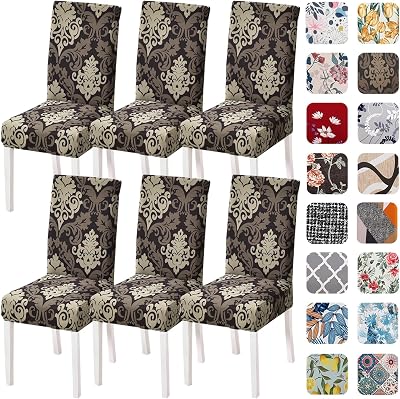 HZDHCLH Baroque Chair Covers 6 Pcs Stretch Removable Washable Dining Slipcovers