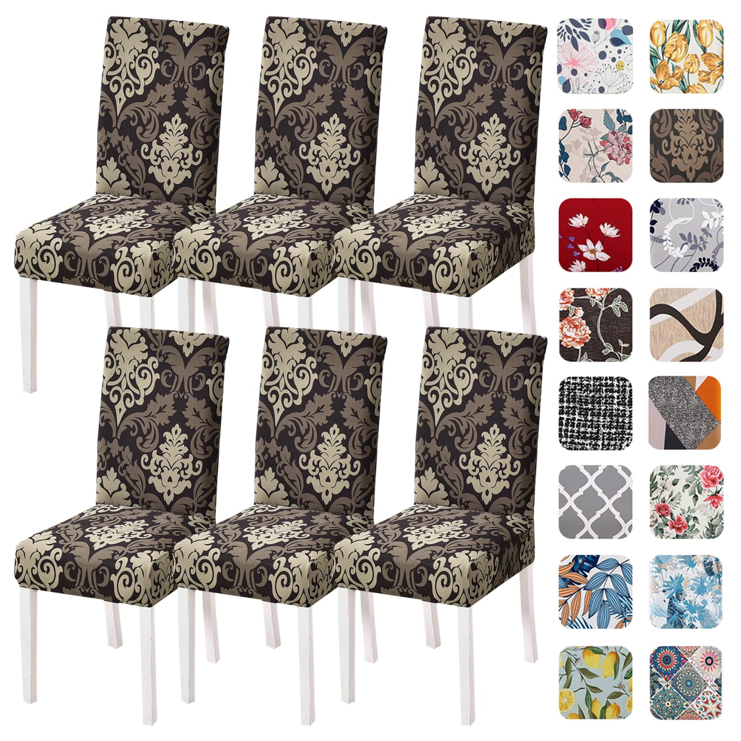 HZDHCLH Chair Covers Slipcovers 4/6 PCs Stretch Removable Washable Short Dining Chair Protector Cover Seat for Hotel,Dining Room,Ceremony（Baroque,6 PCS）