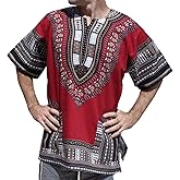 RaanPahMuang Dashiki Shirt African Freedom Short Sleeve Vibrant Colors- Dark Red Brown sz 7XL
