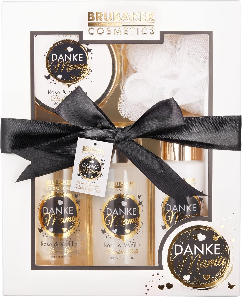 BRUBAKER Danke Mama 5-piece Shower Bath Gift Set Rose Vanilla Sponge Mum