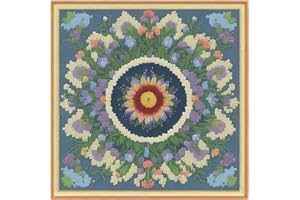 Artxfovy Stamped Cross Stitch Kits Beginners Full Range of Embroidery Starter Kits for Adults Printed Cross Stitching DIY Needlepoint Kit 11CT- (Datura Wreath 17.7x17.7 inch