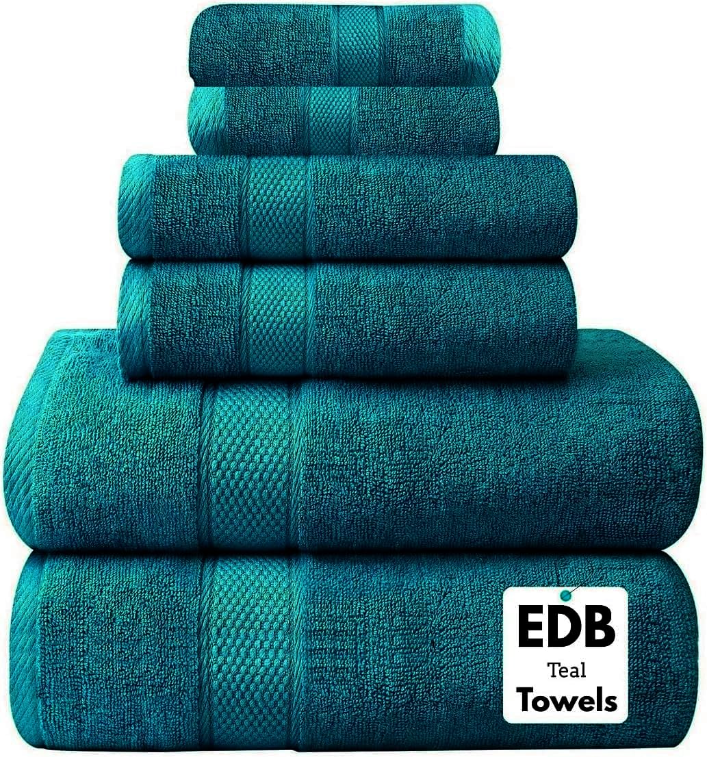 EDB 100% Egyptian Cotton Towels 700-GSM Quick Dry – 6 Piece Bale Set Luxury Super Soft Hotel Quality Collection Bathroom Towels (Blue Lagoon, Cotton)
