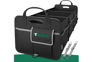 Tonmifr Heavy-Duty Trunk Organizer & Multi-Compartment Storage Box for SUV/Sedan/Minivan,600D Waterproof Oxford,2 Securing Hooks & Reflective Strips-Large Capacity Organiser(92L)