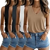 Riyiper 4 Pack Women's Tank Tops V Neck T Shirts Loose Fit Summer Sleeveless Casual Tee Blouse 2026 Fashion Vacation Clothes