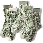 MAVTBOFL Cute Floral Socks for Womens, Vintage Embroidered Cottagecore Frilly Flower Cotton Crew Socks
