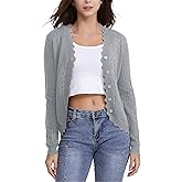Women's Lace V Neck Hollow-Out Crochet Button Down Knit Slim Cropped Cardigan