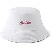 Coucoland White Bride Bucket Hat - Bride Beach Sun Hat Outfit Bachelorette Party Accessory for Wedding Engagement Outdoor