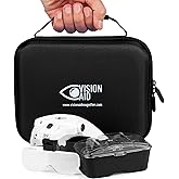 Vision Aid Magnifying Glasses with Light for Close Work, Illuminated Hands Free Headband Magnifier Goggles with Storage Case for Hobby Painting Reading Coin Watch Bead Jewelry…
