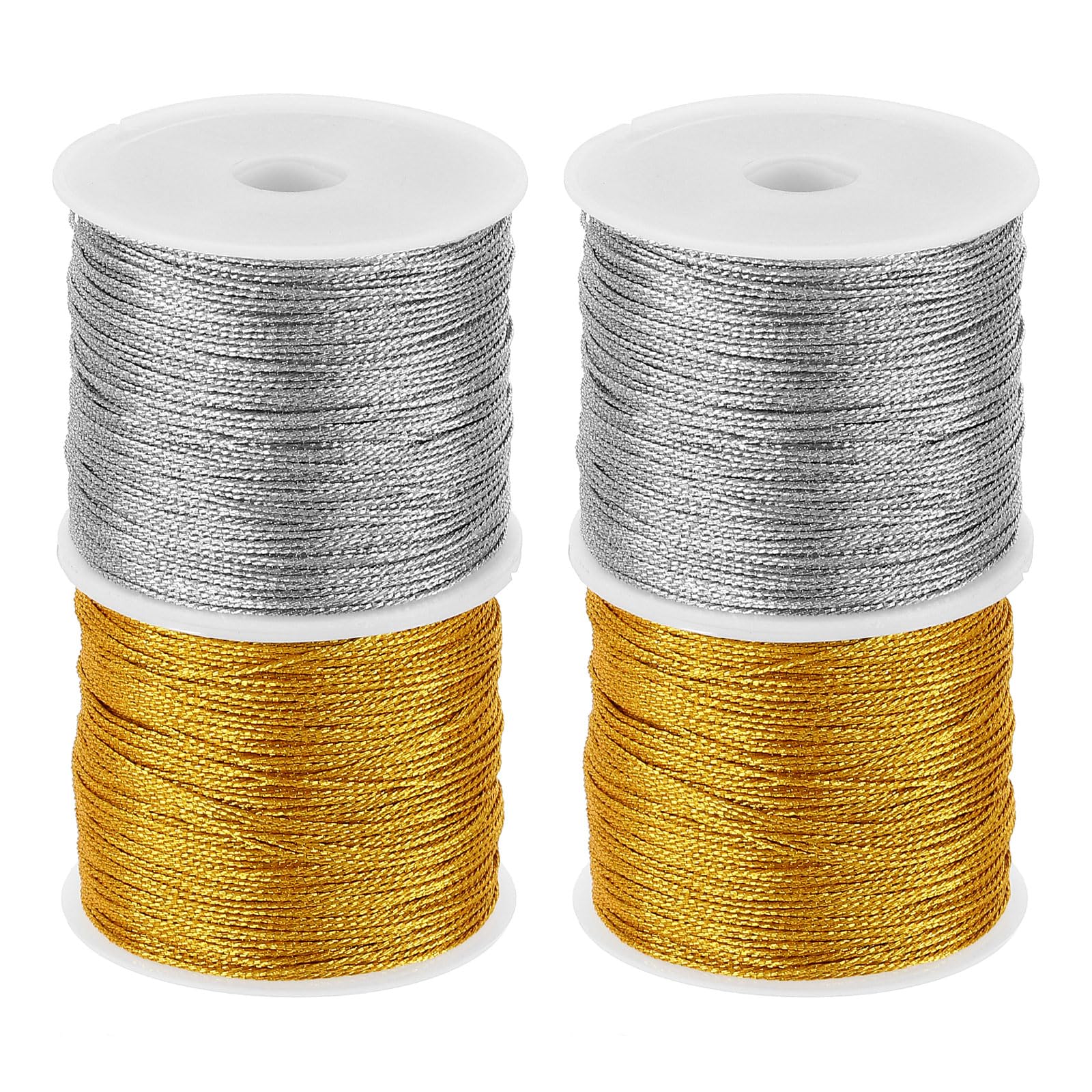 PATIKIL Total 152yard Metallic Cord Set, 4Rolls 0.6mm Dia Tinsel Ornament String Thread for Craft Beading Jewelry Making Gift Wrapping Decoration, Gold,Silver