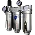 SUPER HEAVY DUTY HIGH FLOW AIR FILTRATION SYSTEM, 2 STAGE PARTICULATE FILTER PLUS OIL REMOVING COALESCING FILTER COMBINATION (3/4" NPT, MANUAL DRAIN)