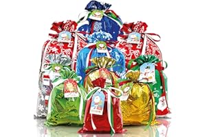Diamerd 38PC Christmas Gift Bags with Tags & Ribbon Ties, Assorted Sizes for Xmas Holiday Present Wrapping & Festival Party Supplies-Small/Medium/Large