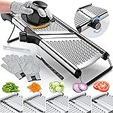 Gramercy Kitchen Co. Adjustable Stainless Steel Mandoline Food Slicer - Comes with One Pair Cut-Resistant Gloves || Vegetable