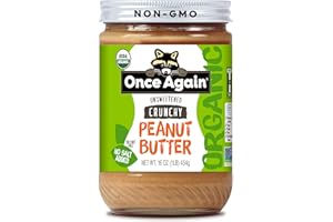 Once Again Organic Crunchy Peanut Butter No Sugar Added - Single Ingredient, Unsalted, Natural Peanut Butter No Palm Oil - Glass Jar, Non-GMO, Gluten Free - Chunky, Unsweetened - 1 Jar (16 oz)