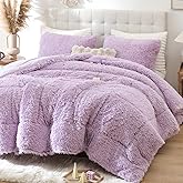 Smoofy Fluffy Queen Comforter Set, Faux Fur Comforter Set Queen Size, Luxury Fuzzy Bedding Set, Soft Shaggy Bed Set for All Season, 3 Pieces - 1 Comforter & 2 Pillowcases, Lavender Purple