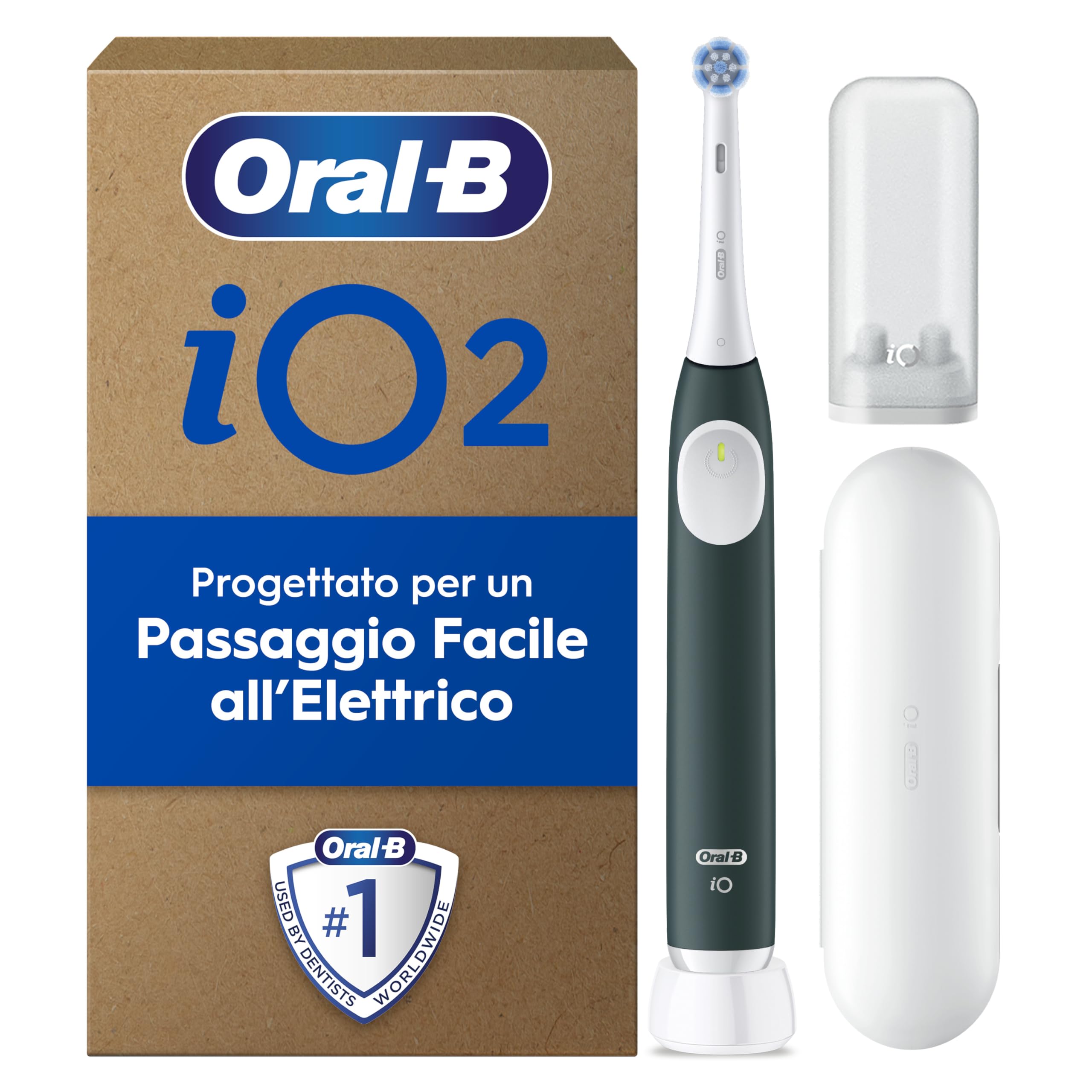 Oral-B iO Series 2 Elektrische Zahnbürste — Electric Toothbrush, Inkl. 1 Aufsteckbürste, Reise-Etui — 3 Putzmodi für Zahnpflege, GUT GETESTET (2,2) von STIFTUNG WARENTEST, Designed by Braun, Grün