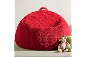 WSOFRLAC Bean Bag Cover (No Filler), Soft Faux Fur Stuffed Animal Bean Bag Storage, Fluffy Plush Bean Bag Chair Cover Washable, Comfy Bean Bag Covers for Adults Kids Teens, 38"x40" Red