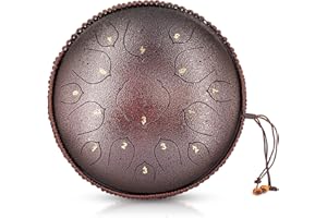 AOGBRA Steel Tongue Drum, 15 Notes 14 inch D-Key Handpan Percussion Instrument - Tank Chakra Drums with Padded Travel Bag, 2 Mallets, for Meditation, Decompression, Music and Gift (Bronze)