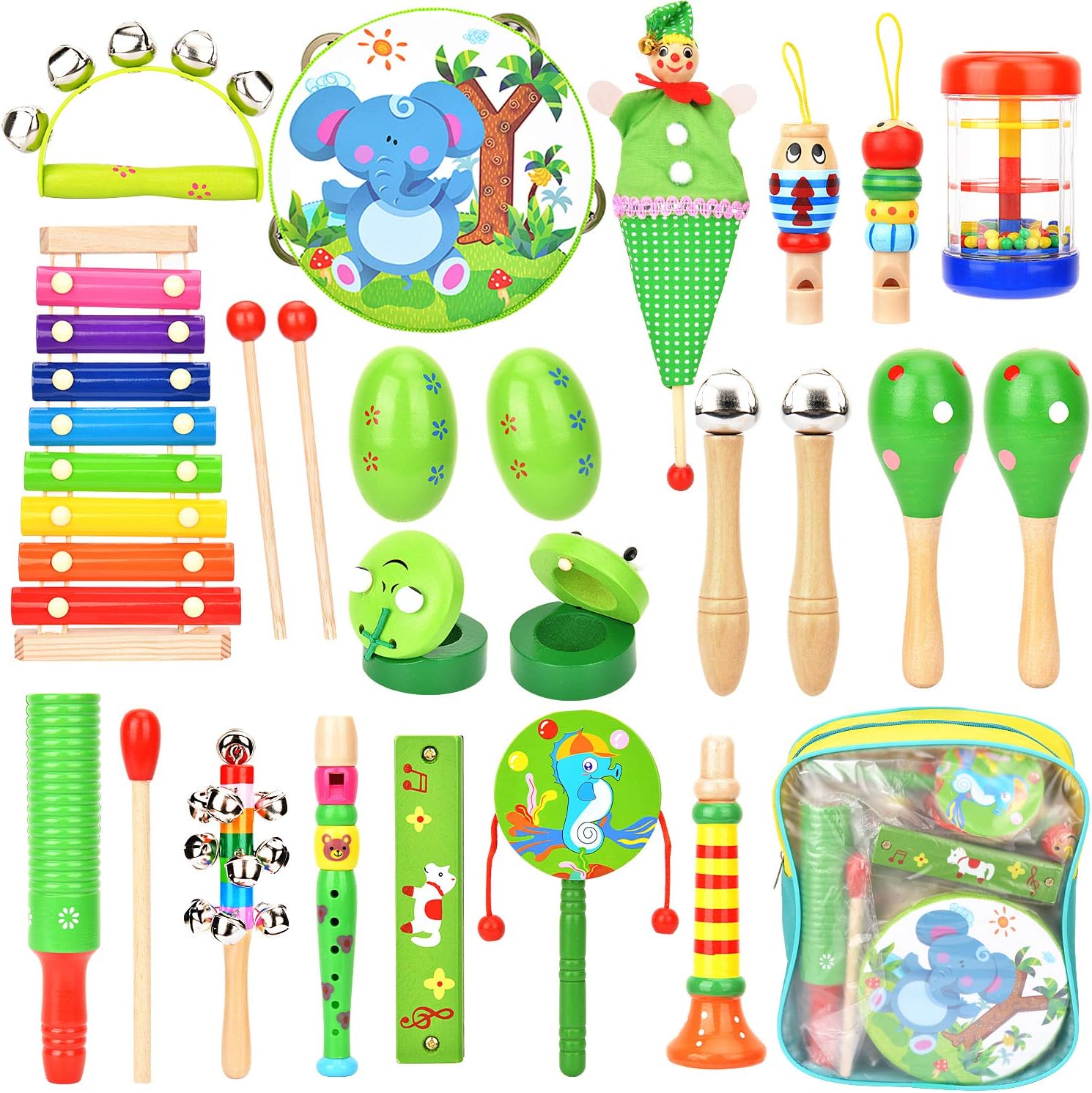 Victostar Musical Instruments with Backpack Baby Wooden Musical Toys Rhythm Percussion Instruments for Toddlers Educational Gift