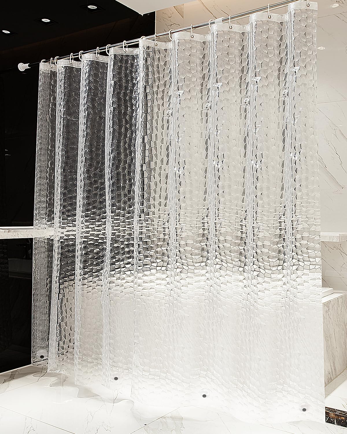 OTraki Semi-Transparent Shower Curtain 240 x 200 cm Anti-Mould Washable 0.18 mm Thick EVA Waterproof Bath Curtain 3D Bathroom Curtain with 16 PVC Free Rings