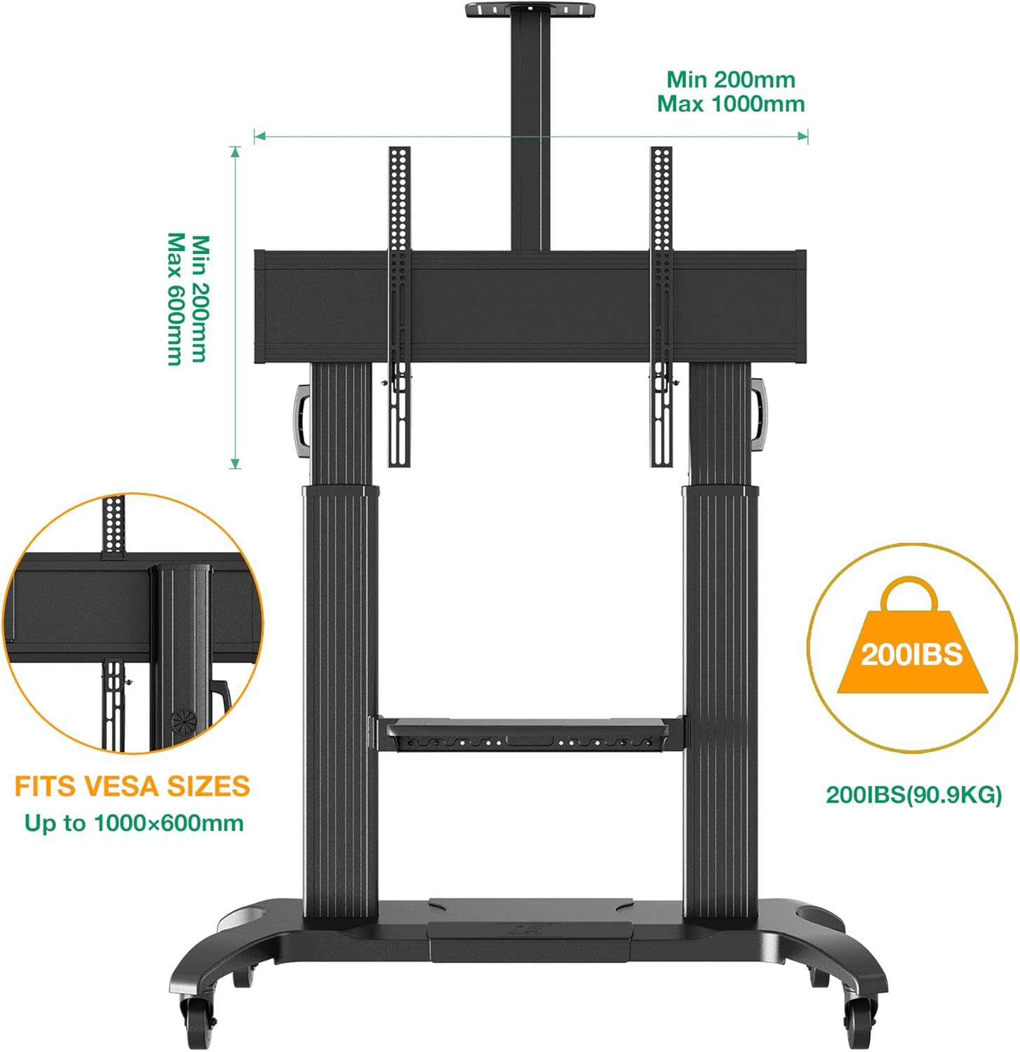 NB North Bayou Mobile TV Cart Heavy Duty TV Stand with Wheels for 60 to 100 inch LCD LED OLED Flat Panel Plasma TV up to 200lbs CF100-B : Office Products