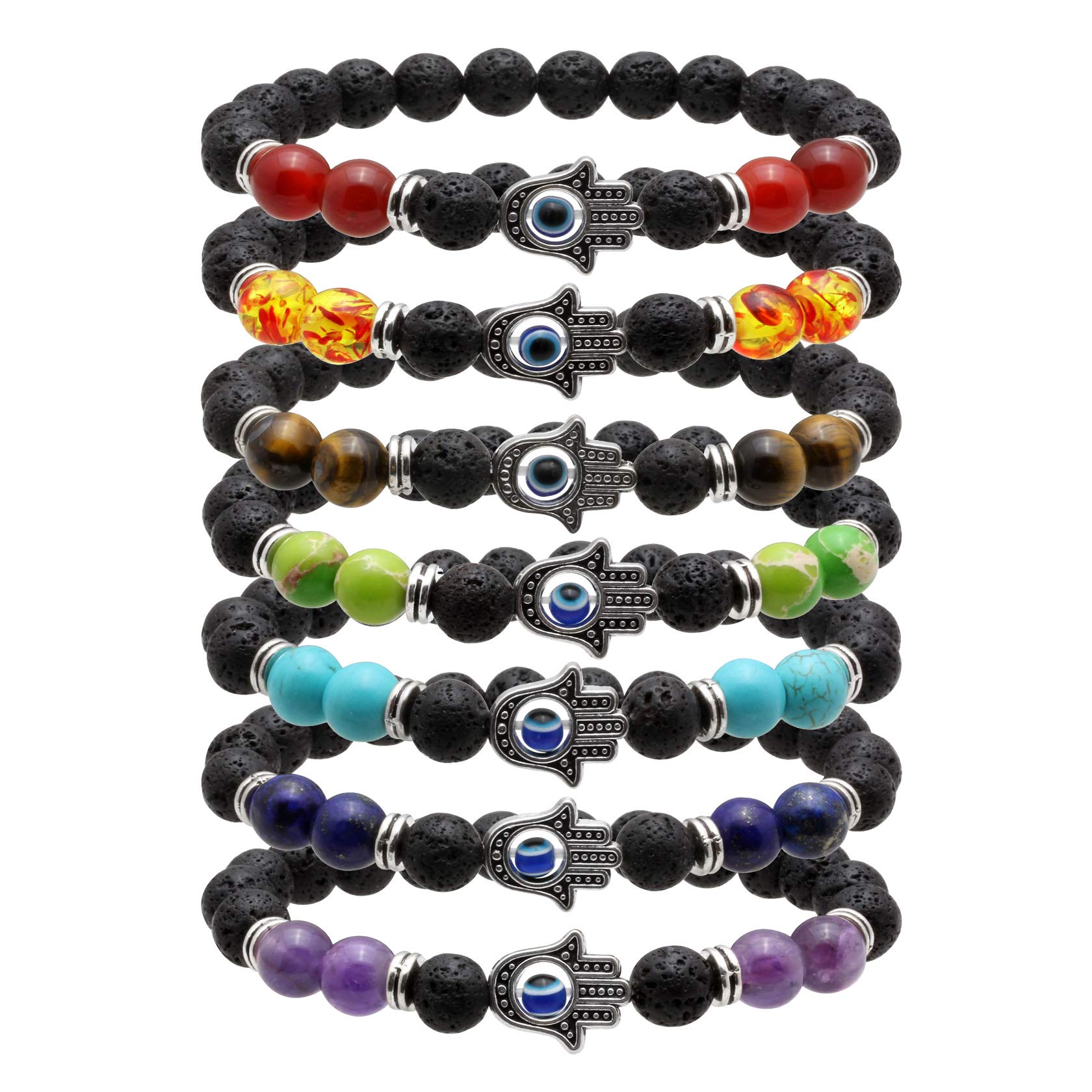 MILAKOO 7 Pcs Evil Eye Bracelet Lava Stone Beads Essential Oil Diffuser Bracelet For Men Women