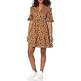 Goodthreads womens Washed Linen Elbow Sleeve Split Neck Tiered Dress