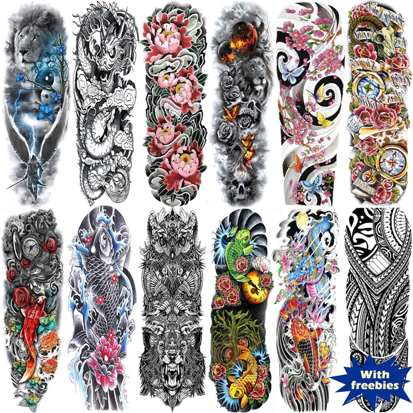 Aresvns Temporary Tattoos for men and women,Waterproof and Long Lasting Sleeve Tattoos for adults, Halloween Full Arm and Half Arm Fake Tattoos