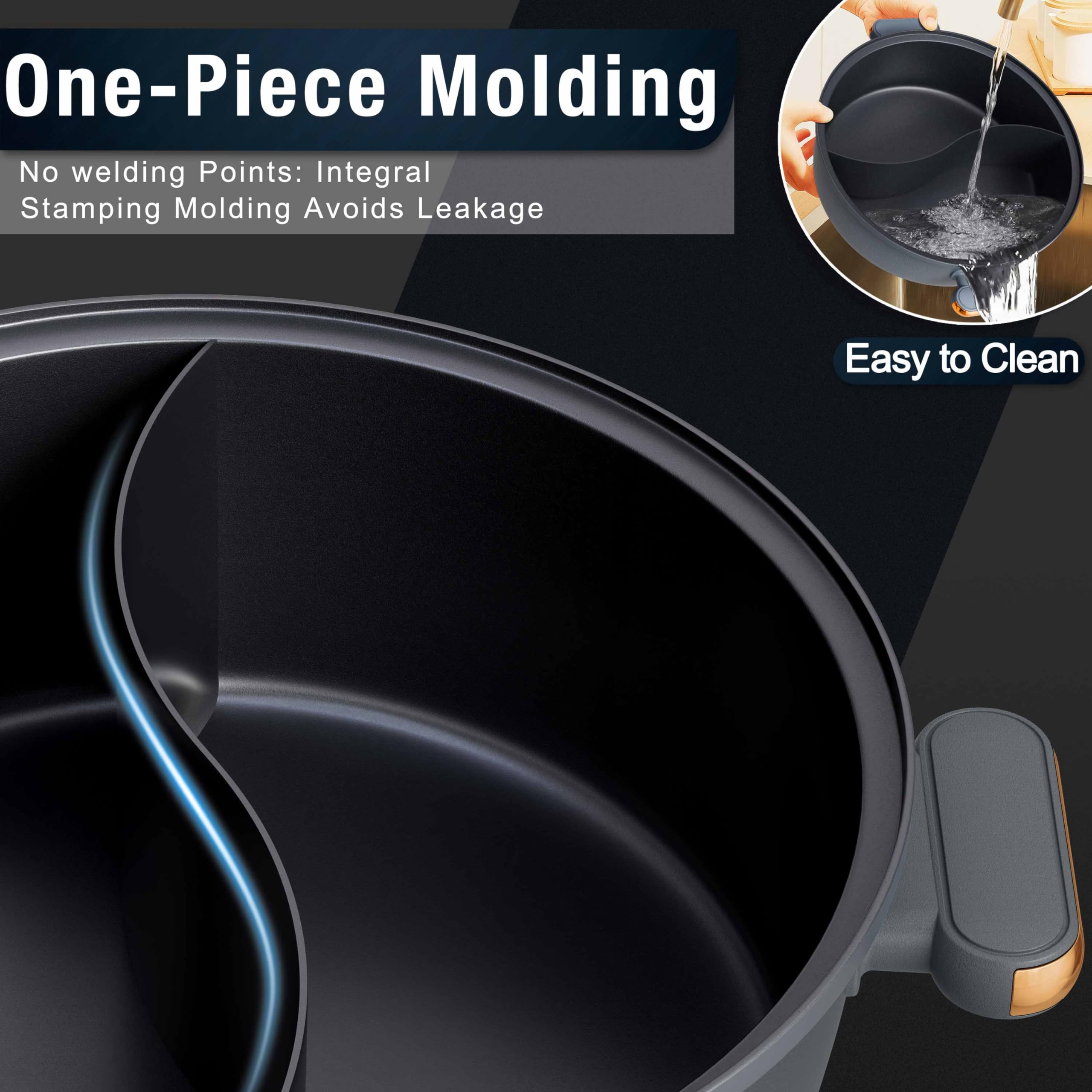 Dezin Hot Pot Electric with Divider, 6L Double-Flavor Shabu Shabu Pot, Dual Sided Removable Non-Stick Hotpot Pot Electric, 3