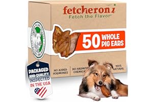 FETCHERONI Whole Pig Ears for Dogs Large - 50 Pack Long Lasting Dog Chews – One Ingredient Delicious All Natural Flavor – Easy to Digest Dog Treats for Large Dogs - Great for Teeth and Gums