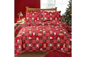 GREEN ESSEN Reversible Red Green Christmas Santa Quilts King Size Xmas Reindeer Snowmen Bedspread Plaid Bedding Coverlet New Year Gift Holiday Home Decor