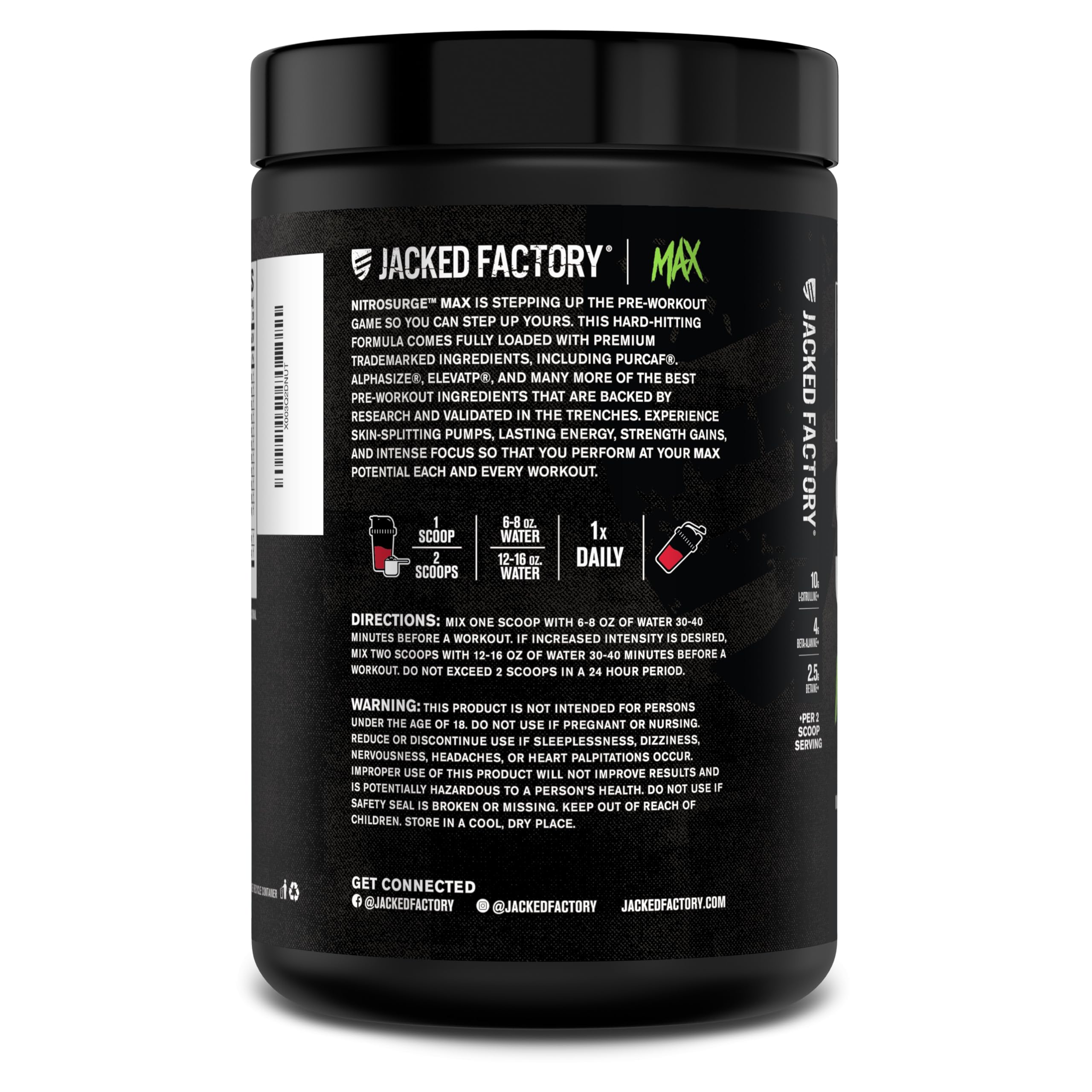 Jacked Factory Nitrosurge Max High Performance Pre Workout Powder - Pre Workout w/Nootropic Ingredients for Intense Focus, Pumps, Smooth Energy, Endurance - 40 Servings, Cherry Bomb