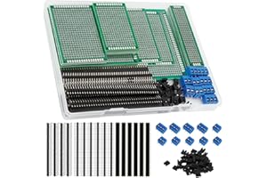 THRSEELY 110-Piece PCB Circuit Board Prototype Kit, Double-Sided Perf Boards in 6 Sizes (Large, Medium, Small), Compatible with Arduino, 36PCS 40 Pin 2.54mm Male and Female Header Connector