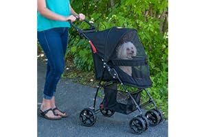PET GEAR INC Pet Gear No-Zip Happy Trails Lite Pet Stroller for Cats/Dogs, Zipperless Entry, Easy Fold with Removable Liner, Safety Tether, Storage Basket + Cup Holder, 3 Colors