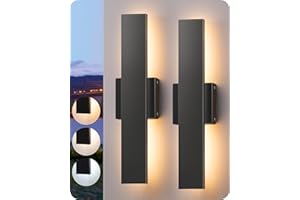 EDISHINE 2 Pack LED Outdoor Wall Lights Dimmable, 3000K 4000K 5000K, 15.7" Modern Black Outdoor Wall Sconce, IP65 Waterproof, Linear Exterior Wall Light for Entrance, Hallway, Garage, Porch