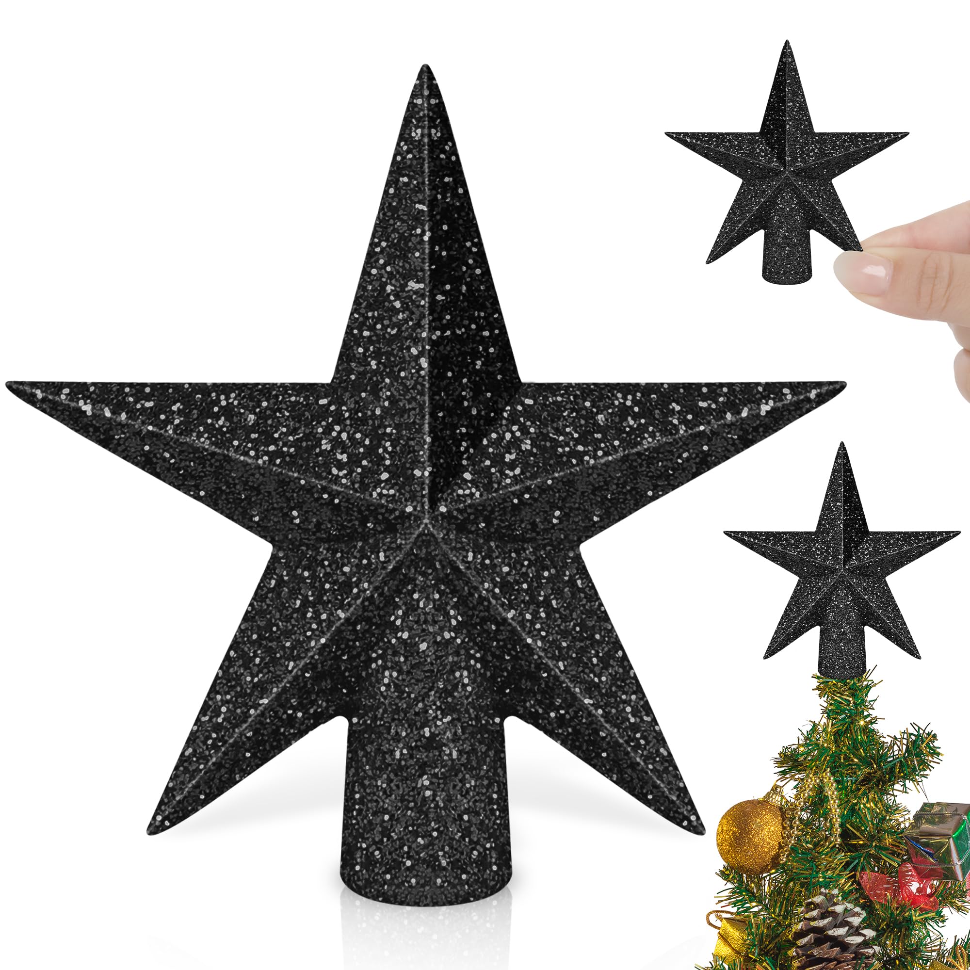 Photo 1 of ******** PACK OF 2***** Christmas Star Tree Topper, 2.36" Black Christmas Tree Topper Decorations, 3D Glitter Shatterproof Mini Bethlehem Star Tree Decor, Waterproof Tree Topper for Holiday Indoor Outdoor Ornament