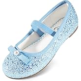 Stelle Girls Glitter Dress Shoes Flower Wedding Mary Jane Ballet Flats with Strap Toddler/Little/Big Kids