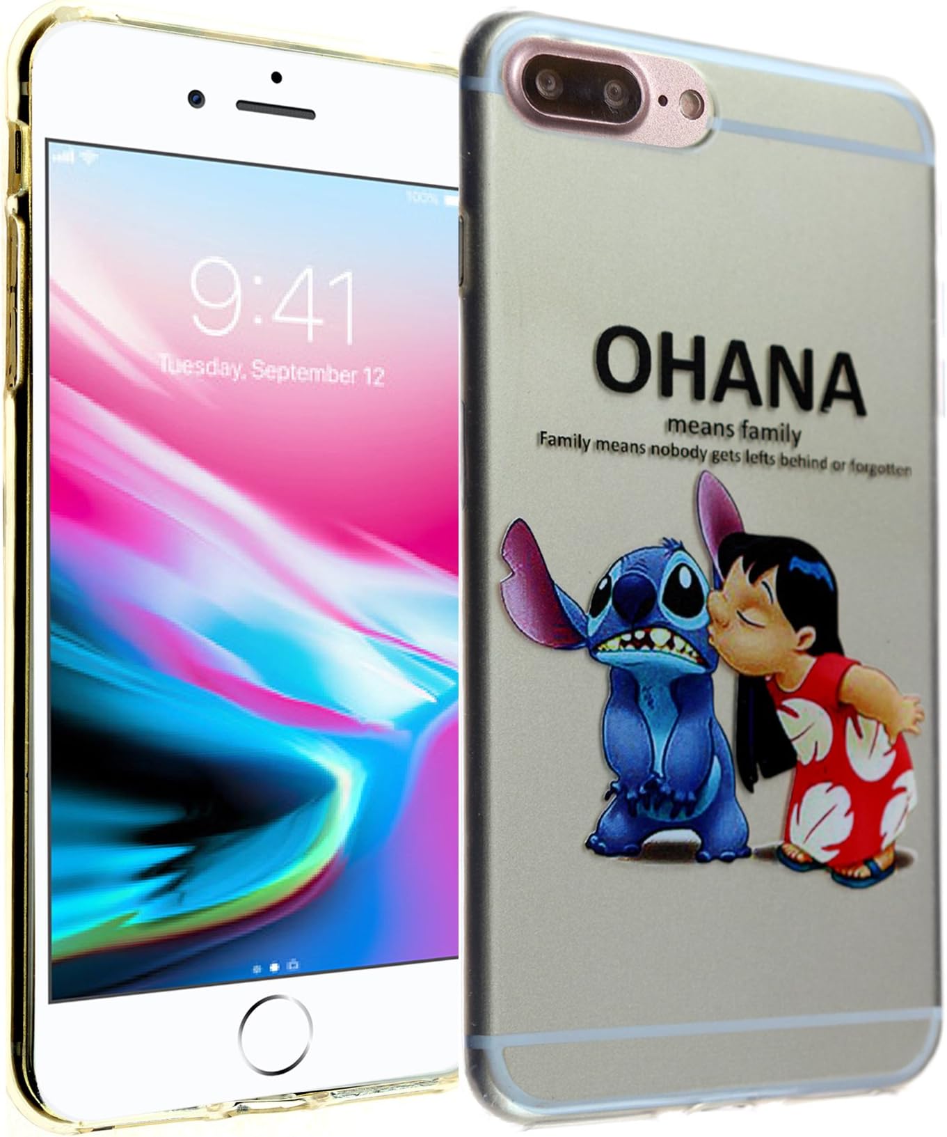 iPhone 8 Plus Case, Clear Cartoon Lilo & Stitch Ohana DURARMOR FlexArmor Flexible TPU Bumper Case Ultra Slim ScratchSafe Drop Protection Cover for iPhone 8 Plus Lilo & Stitch Ohana
