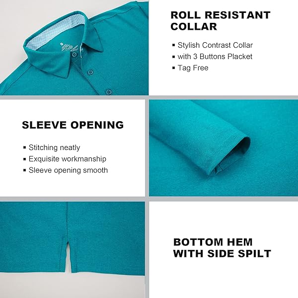 SAMERM GOLF SHIRTS FOR MEN DRY FIT LONG SLEEVE PERFORMANCE MOISTURE WICKING POLO SHIRT,AQUA XXL