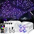 4 Colors 32W Twinkle Car Starlight Headliner Kit 500pcs*0.03in*13.1ft with APP&RF Remote, RGBW Fiber Optic Strands Star Roof Lights,4 Port Engine Sound Activated Ceiling Star Lights for Home/Car Decor
