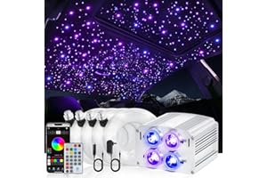 MAODANER 4 Colors 32W Twinkle Car Starlight Headliner Kit 860pcs*0.03in*13.1ft with APP&RF Remote, RGBW Fiber Optic Strands Star Roof Lights,4 Port Engine Sound Activated Ceiling Star Lights for Home/Car Decor