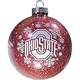 NCAA Large Ball Ornament, Clear Glass with Glitter Inside (Ohio State Buckeyes)