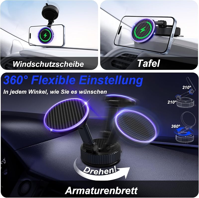 Upgraded Vacuum Magnetic Mobile Phone Holder Car, 15W Handyhalterung Auto Magnet, 360° Rotatable for Car/Mirror, Magnetic Phone Holder für iPhone & Android — Foto 4 von 8