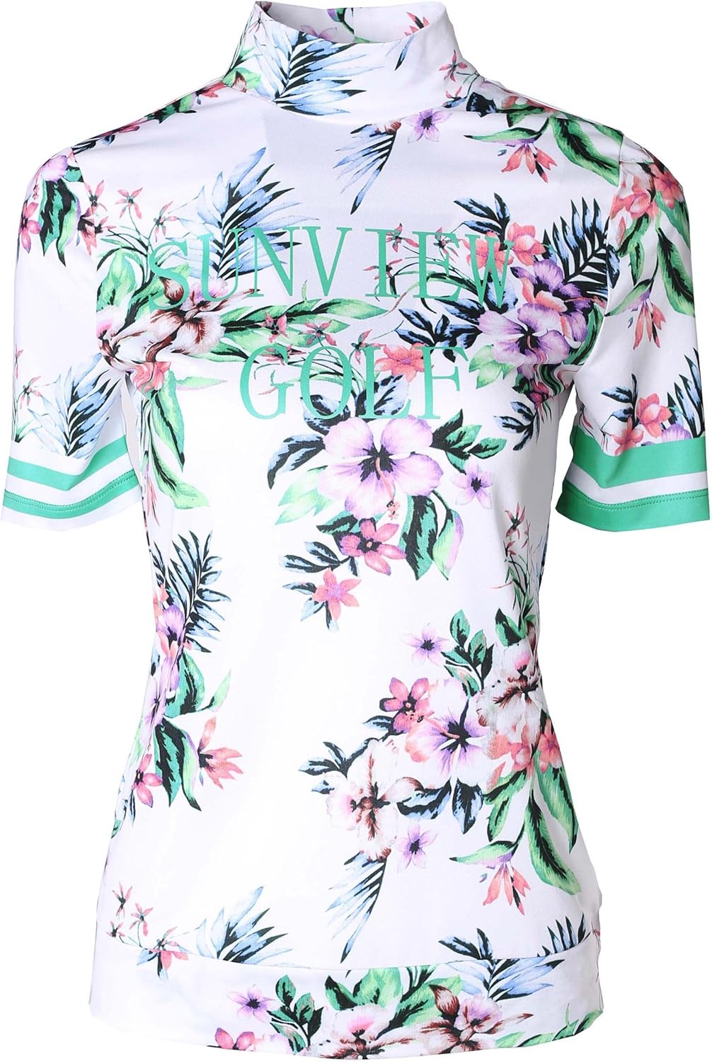 Women's Mock Neck Golf Shirt Floral Printed Short Sleeve Shirt XL