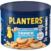 PLANTERS Lightly Salted Halves Cashews, Plant Based Protein, 8 Oz (1 Ct) | Roasted Cashews. Snacks for Adults. Resealable Canister. Plant Based Protein Snack. Pantry Staples