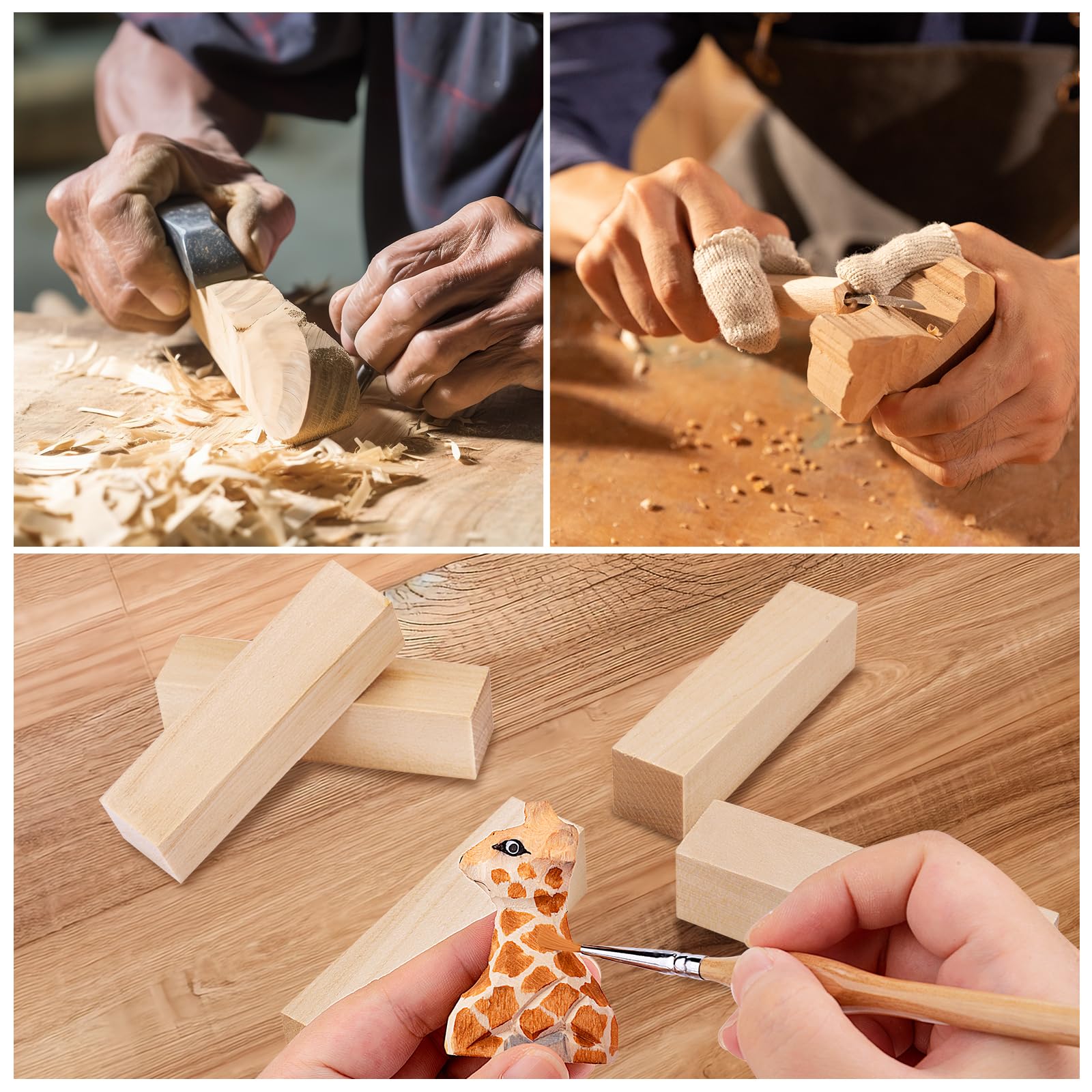 7 Pcs Basswood Blocks for Carving & Whittling - 2 Sizes (4x1x1 & 4x2x2 Inches), Premium Wood Set, Ideal for Crafts, Model Building, and Artisans (Carving & Whittling Wood)