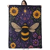 Bee Blanket Gifts for Boys Girls Kids, Floral Sunflower Starry Night Warm Soft Flannel Throw Blankets for Travel, Sofa, Living Room, Bedroom Decor, 50x60 in