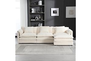 GNIXUU 112" Oversized Sectional Sofa Cloud Couch for Living Room, Modern Chenille L Shaped Couch, Comfy Boucle Modular Sofa Sleeper with Moveable Ottoman & Memory Foam(Beige)