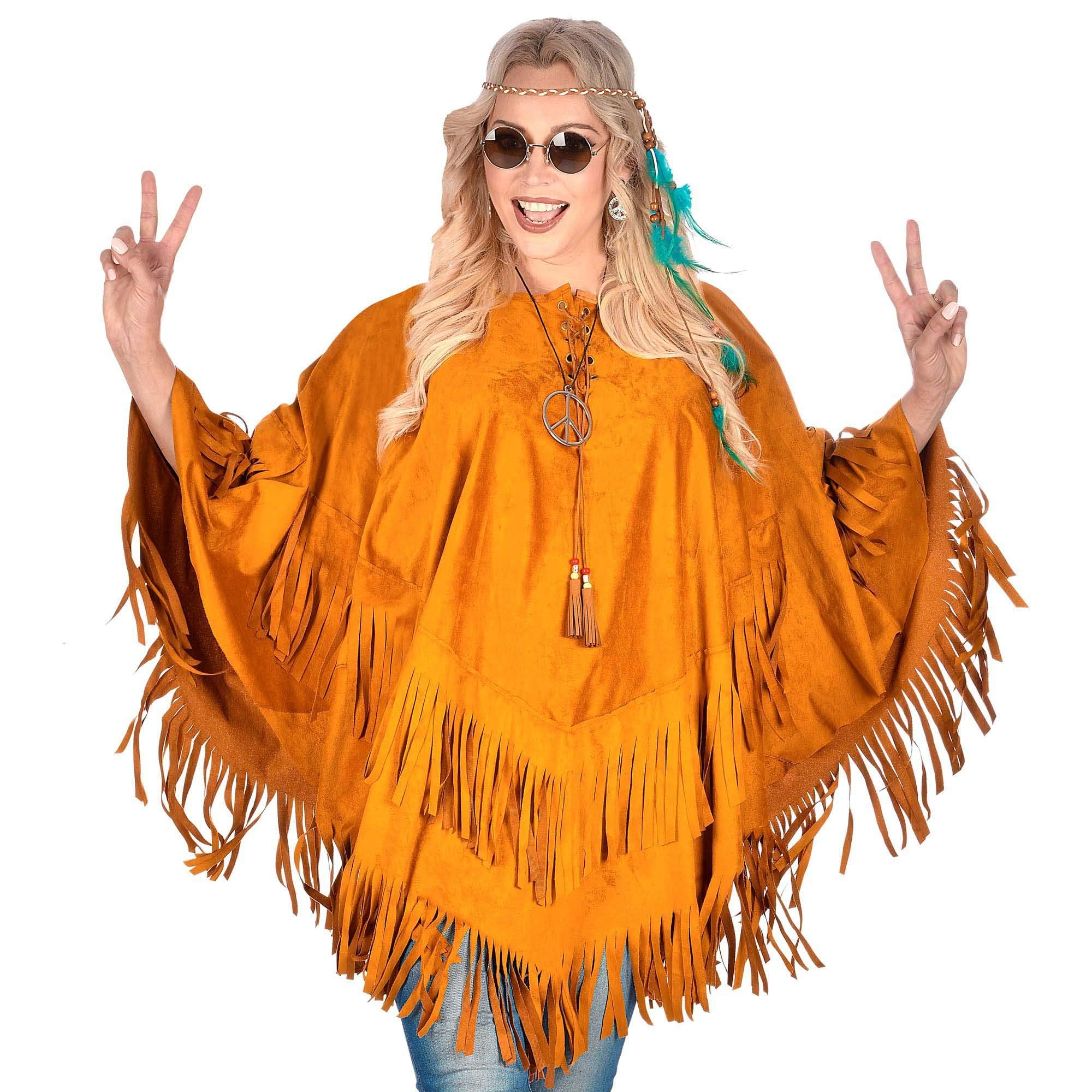 Widmann W MILANO Party Fashion - Suede Look Poncho Fancy Dress Costumes Adult Hippie Reggae Western Cowboy Fancy Dress Costumes