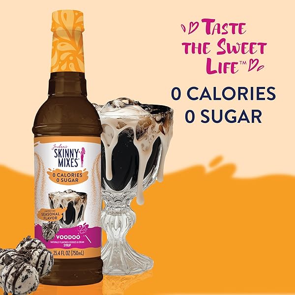 JORDAN’S SKINNY MIXES SUGAR FREE COFFEE SYRUP, HOLIDAY VOODOO COOKIES & CREAM COFFEE FLAVORING SYRUP, ZERO CALORIE DRINK MIX FOR LATTES, BAKING, PROTEIN SHAKE, DAIRY & GLUTEN FREE, KOSHER, 25.4 FL OZ