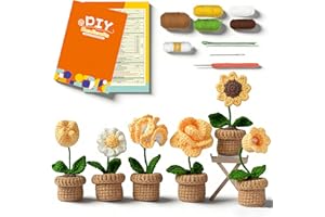 LDJDSDS Crochet Kit for Beginners, Sunflower Potted Plant Starter Set with Video Tutorials & 40% Extra Yarn, DIY Mini Amiguru